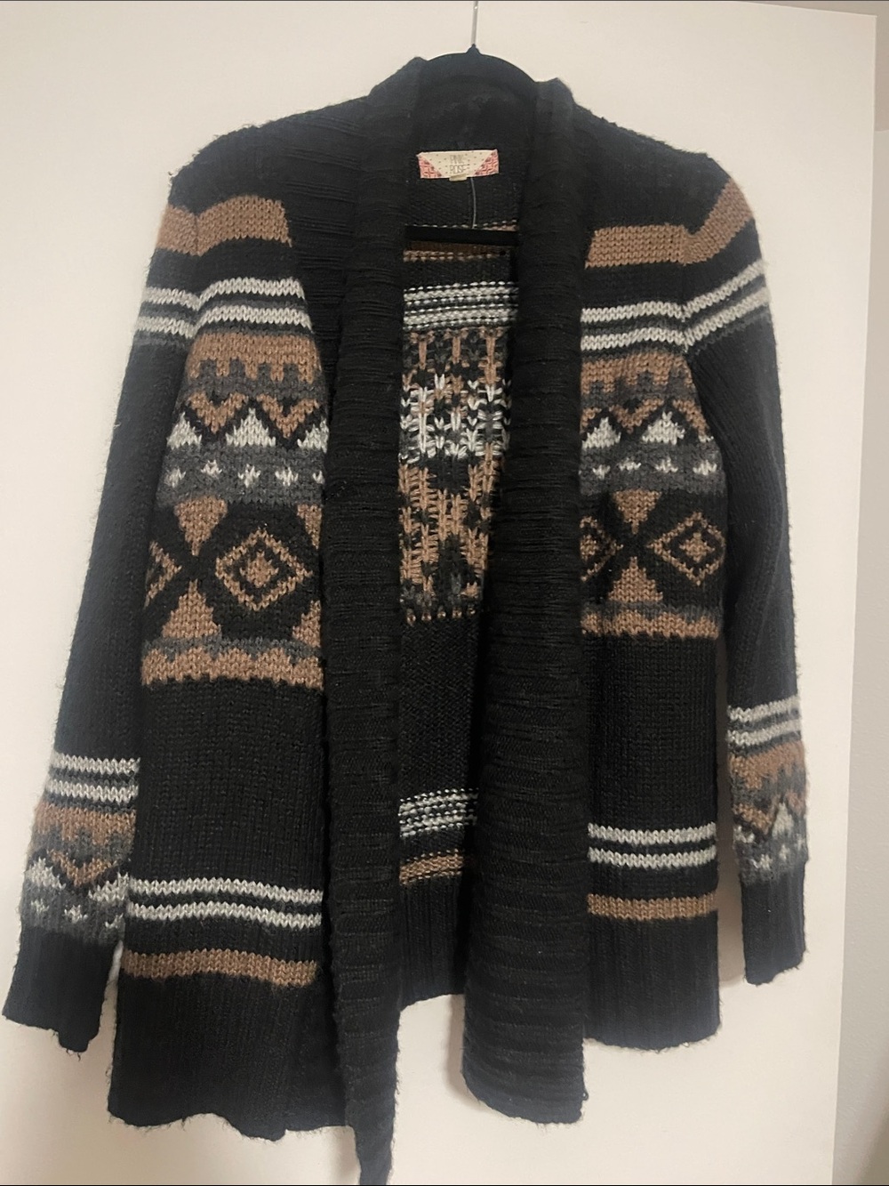 Pink Rose Black & Brown Geometric Open-Front Cardigan